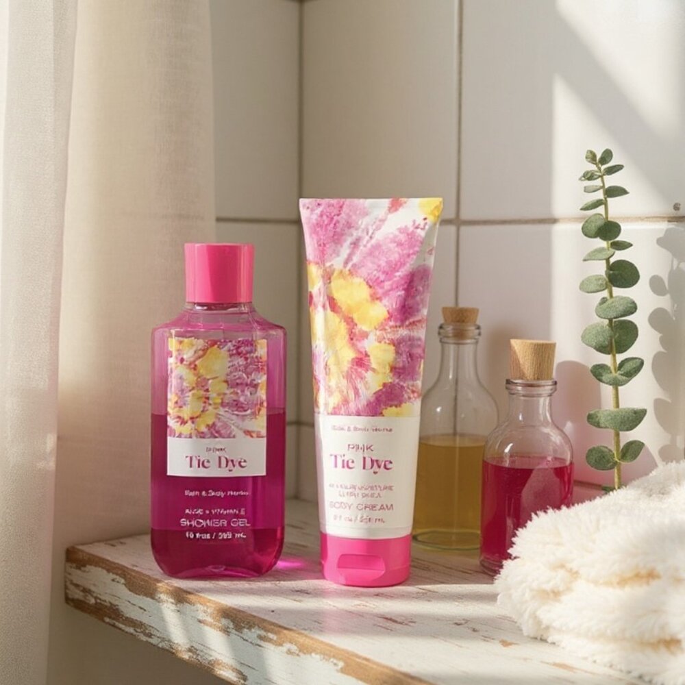 Bath & Body Works Pink Tie Dye Shower Gel & Body Cream Set